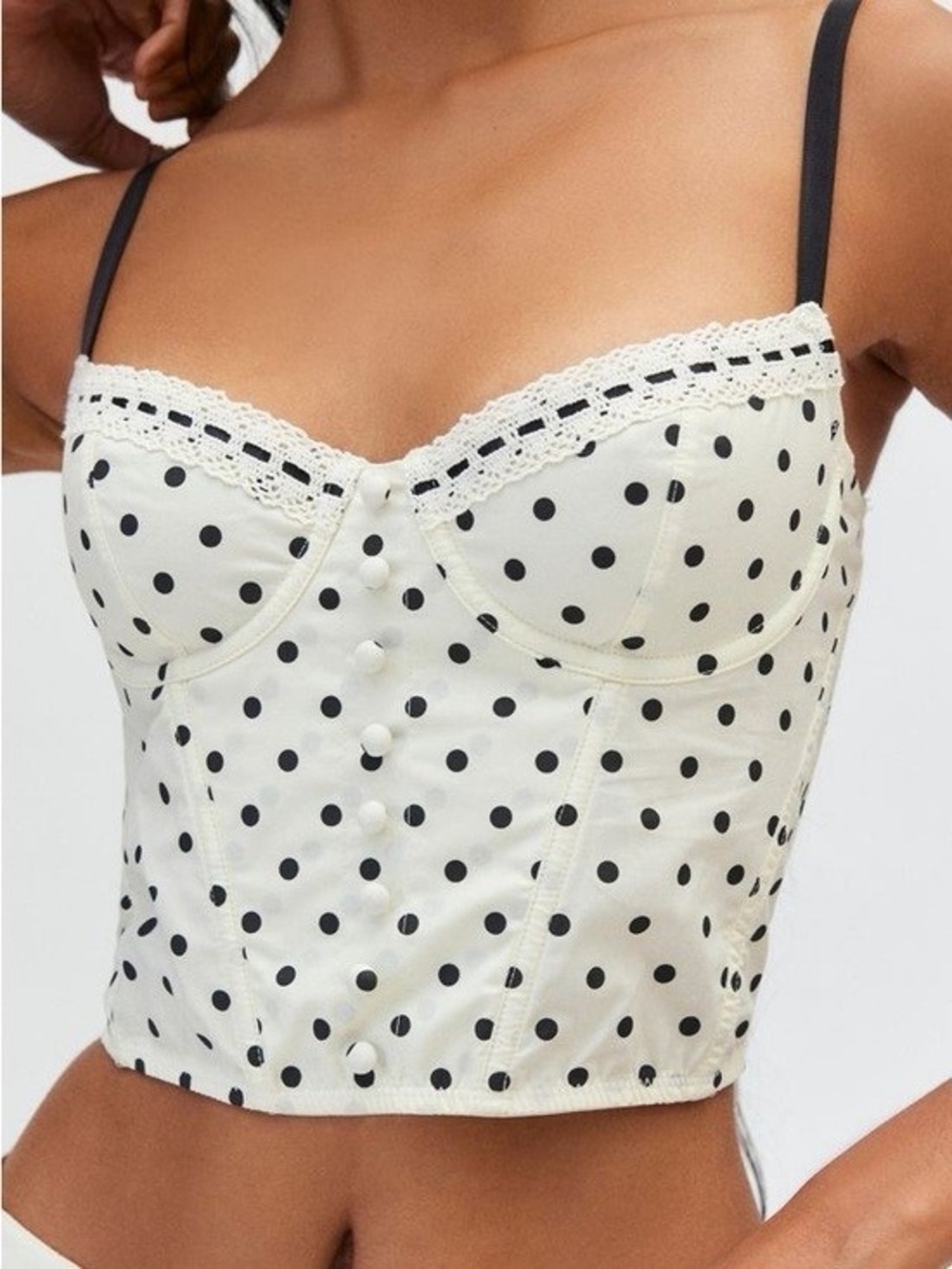 Out From Under Polka Dot Lace Trim Bustier Crop Top NWT Small